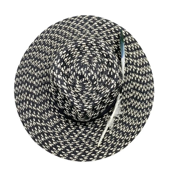 Black & White Straw Feather Fedora - Picture 10 of 13